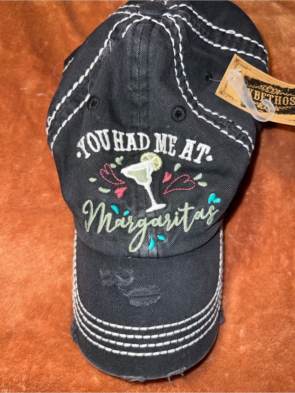 KBETHOS Black Cap with Margarita Embroidery